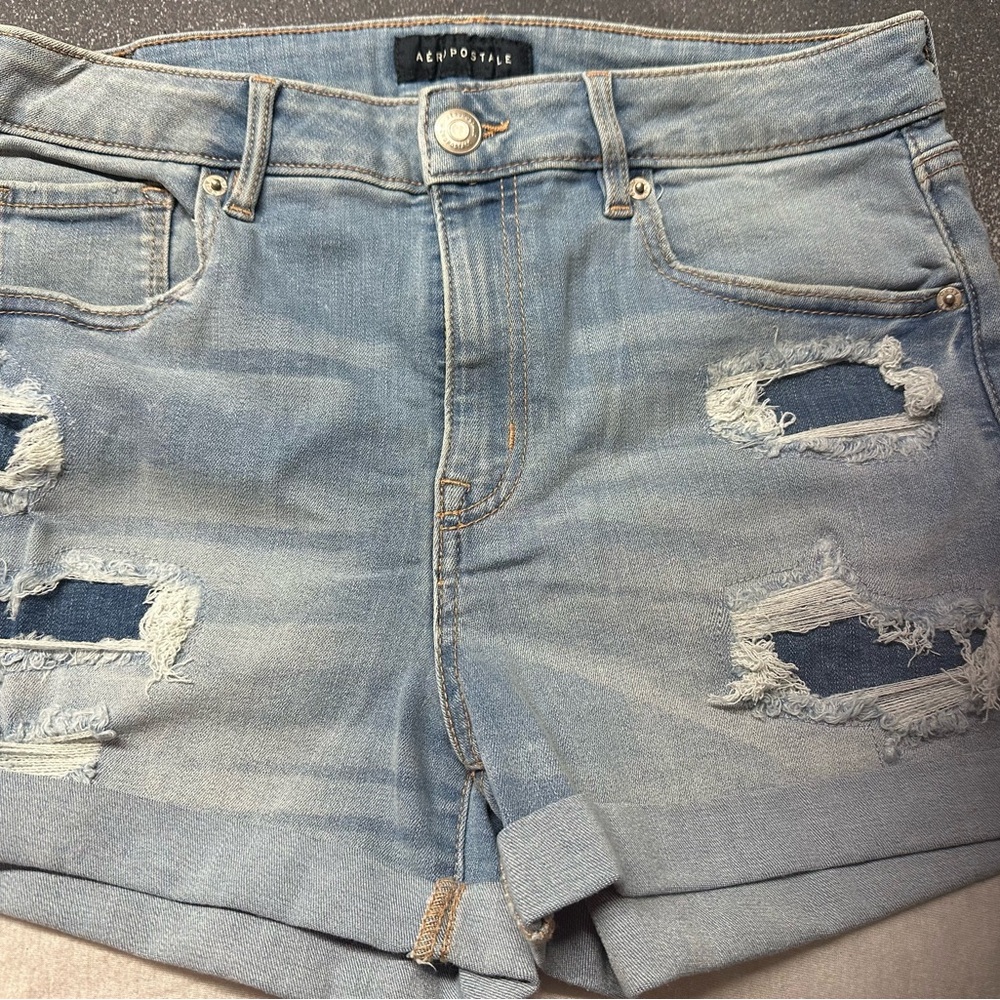 Aeropostale Women's Ripped Light Blue Jean Shorts